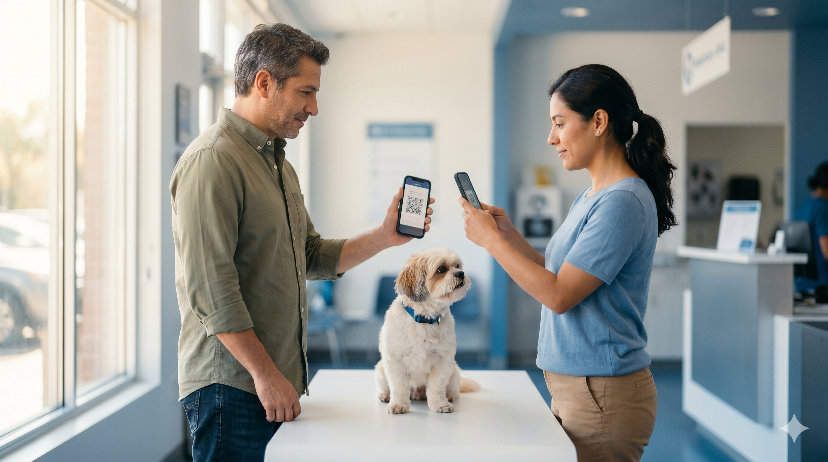 Dos personas transfiriendo la propiedad de una mascota de forma segura con PETO-ID