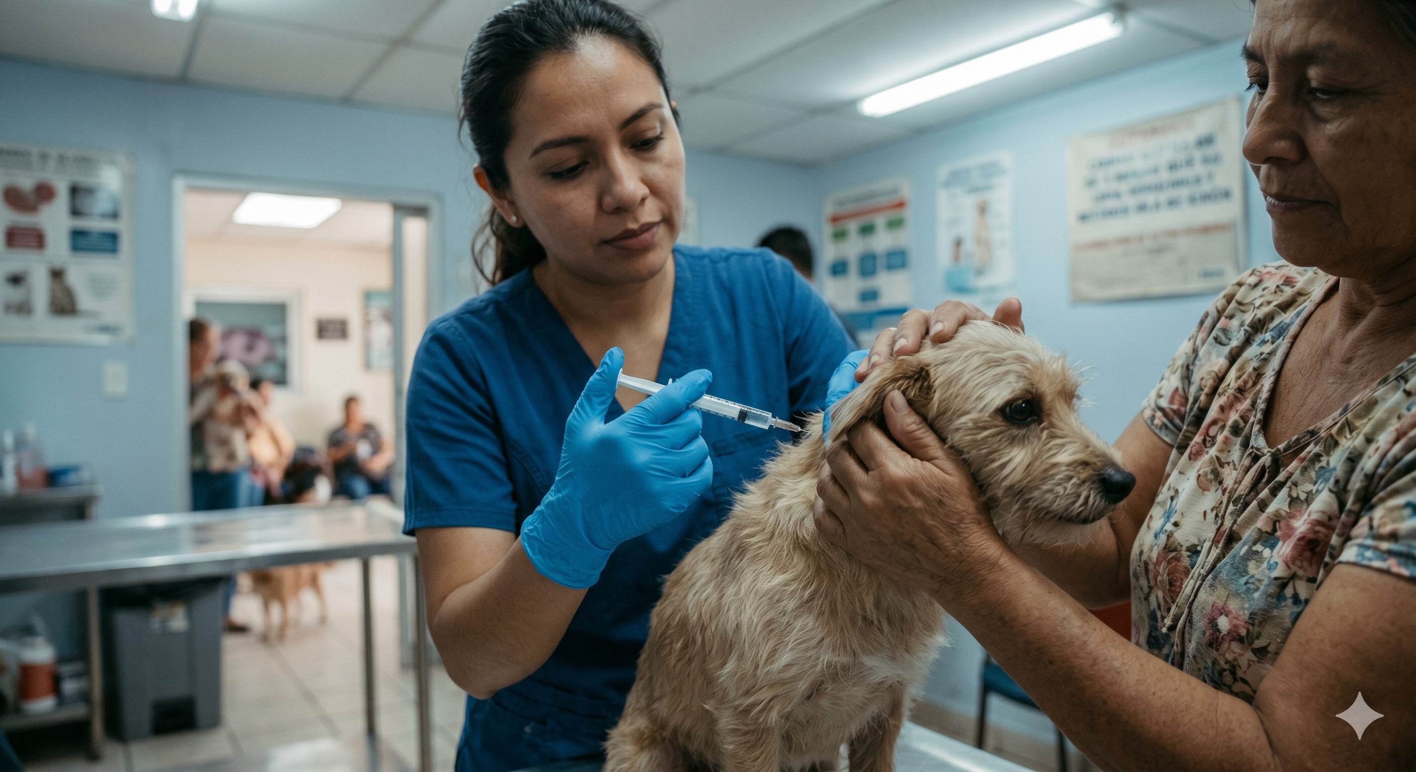 Veterinario inyectando un microchip a un perro pequeño