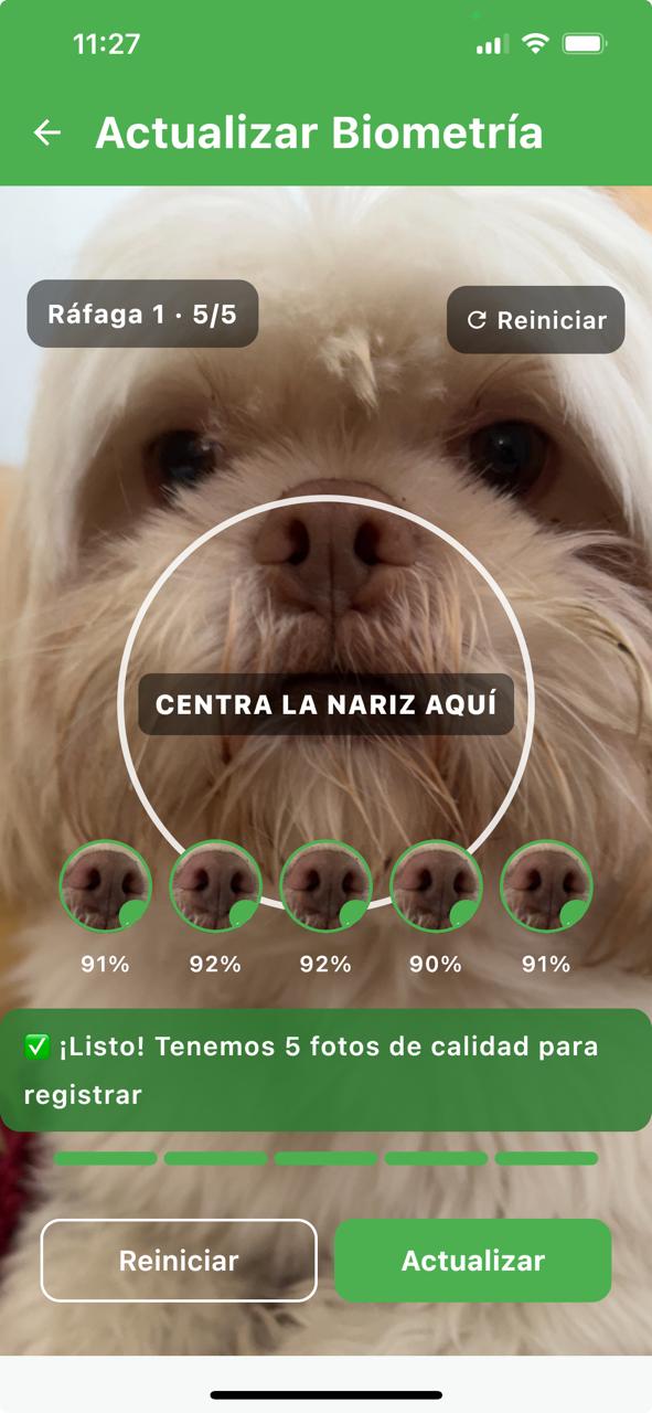 Pantalla de análisis biométrico de la huella nasal